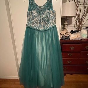 Custom Green and Silver Plus Size Ball Gown